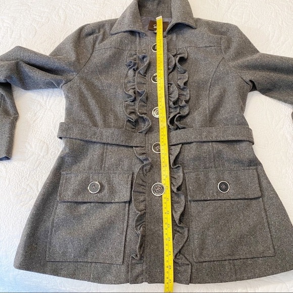 Luii Ruffle Front Gray Pea Coat Jacket - Small - Picture 9 of 11